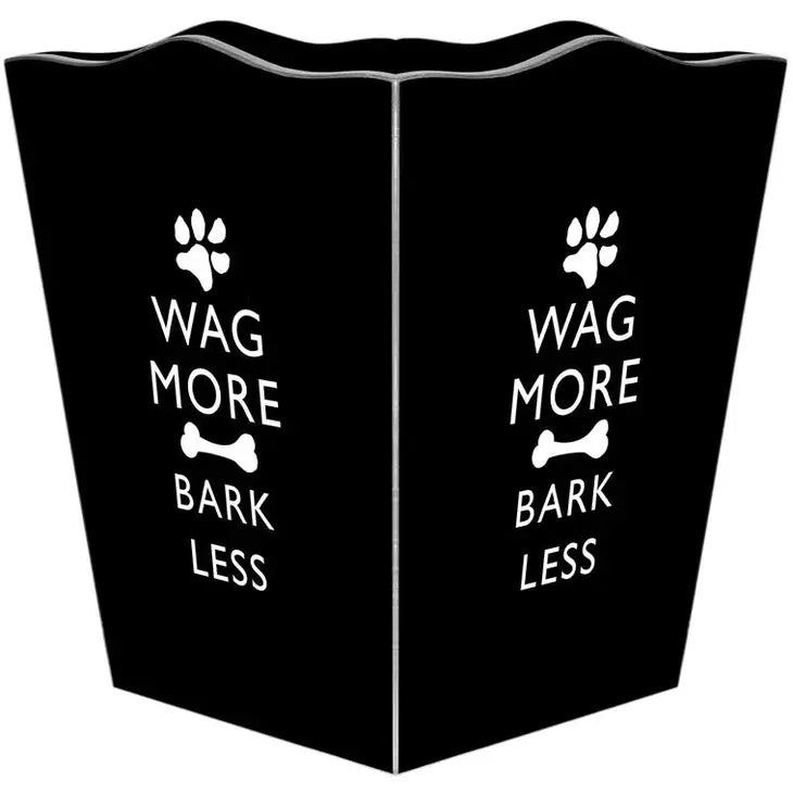 Wag More Bark Less White On Black Wastepaper Basket