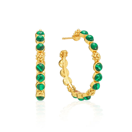 Berry Gem Medium Hoop Earrings - Malachite