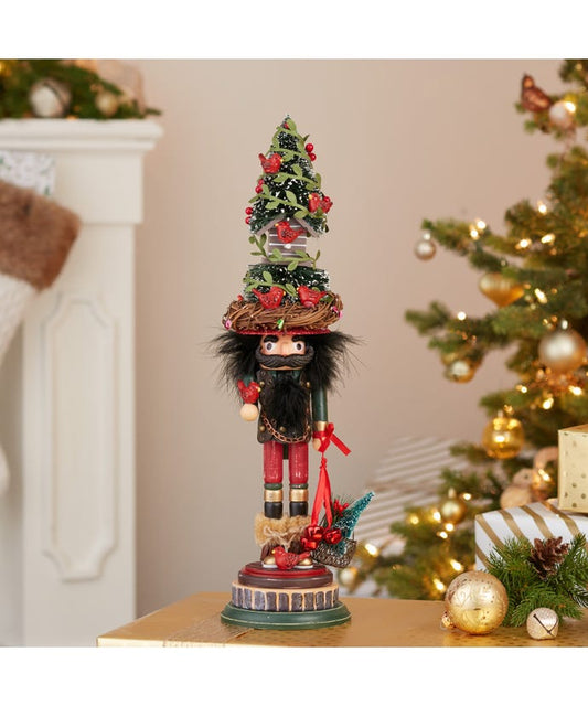 Cardinal In Tree Hat Nutcracker 19.5"