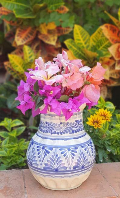 Ribbed Flower Vase Blue