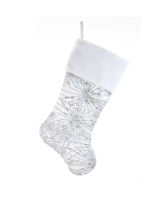 White and Silver Glitter Snowflake Stocking