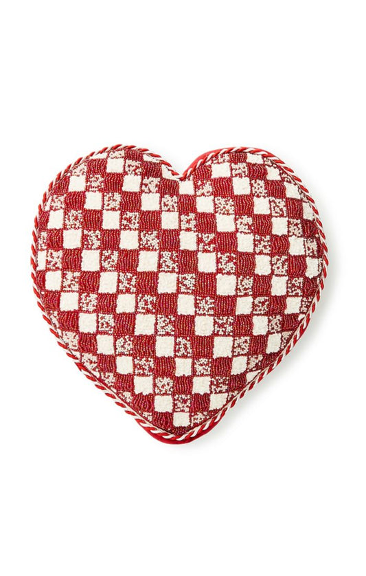 Red Check Heart Throw Pillow